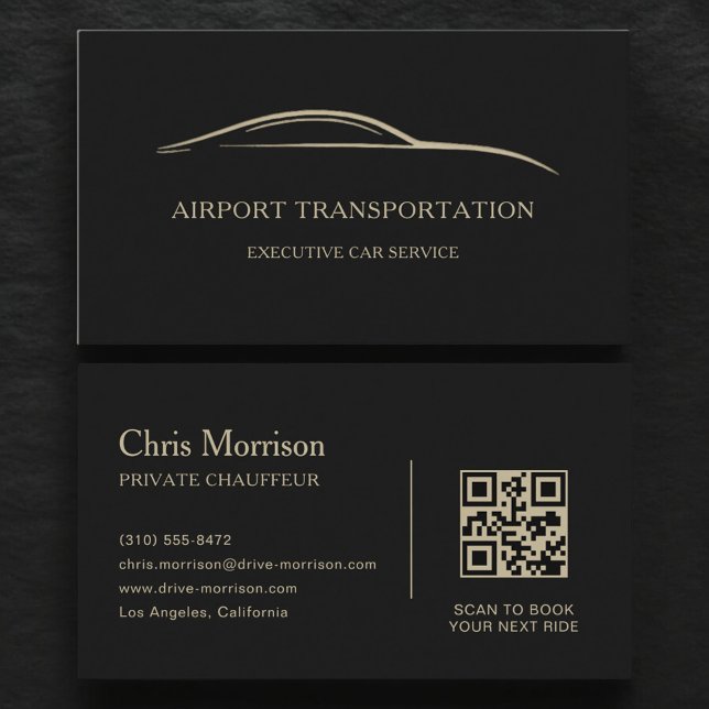 Airport Transportation QR Code Black & Gold Business Card (Creator Uploaded)