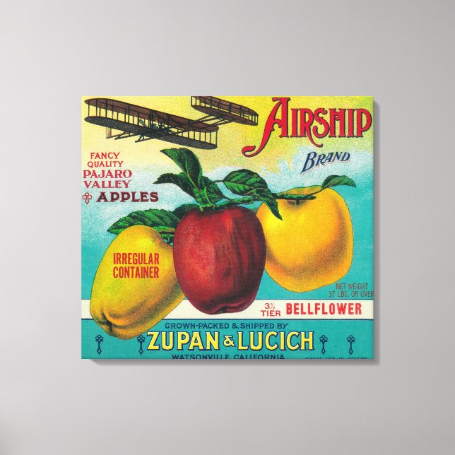 Airship Apple Crate LabelWatsonville, CA Canvas Print (Front)