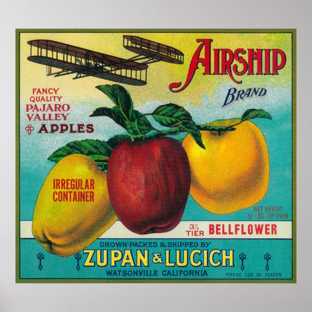 Airship Apple Crate LabelWatsonville, CA Poster (Front)