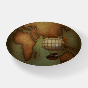 Airship Expedition on Steampunk Neo-Victorian Map Paperweight