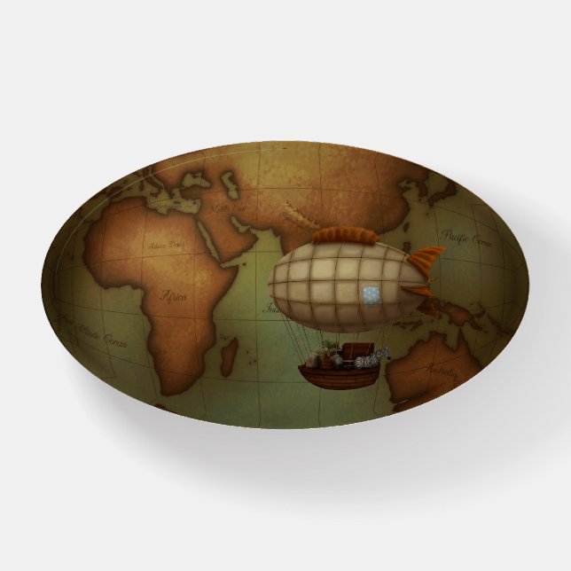 Airship Expedition on Steampunk Neo-Victorian Map Paperweight (Front)