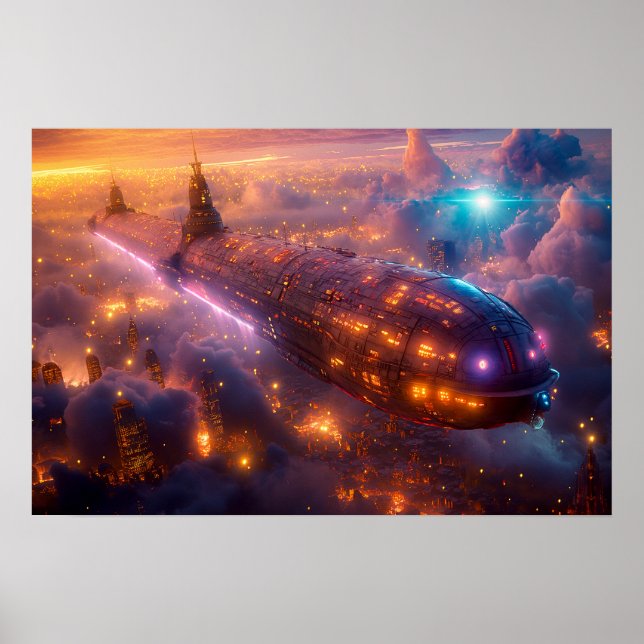Airship Flying Above The City Poster (Front)