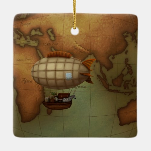 Airship Flying Over Eastern Hemisphere Map Ceramic Ornament