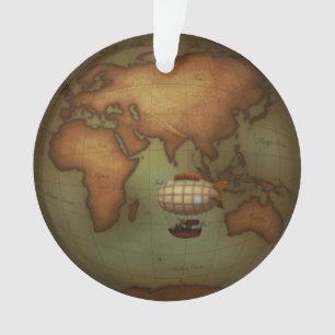 Airship Flying Over Eastern Hemisphere Map Custom Ornament
