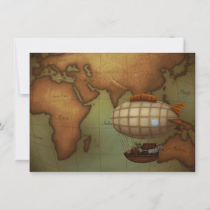 Airship Flying Over Eastern Hemisphere Map Note Card