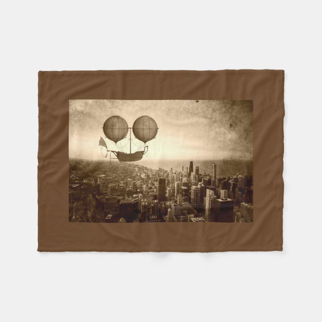 Airship Over Chicago Fleece Blanket (Front (Horizontal))