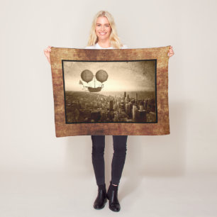 Airship Over Chicago Fleece Blanket