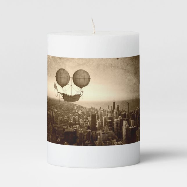 Airship Over Chicago Pillar Candle (Front)