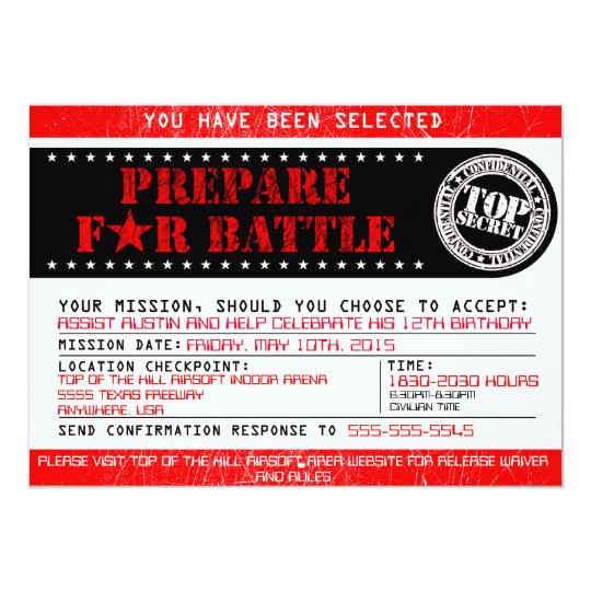 airsoft prepare for battle 5x7 invitation zazzle com