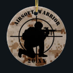 Airsoft Team Christmas Ornament<br><div class="desc">Airsoft team Christmas ornaments are perfect to give to an airsoft team member who loves to play airsoft on the weekends and other Mil-Sim games. Add your airsoft team name to this military-themed ornament. If your son or daughter has joined local airsoft teams, always buying airsoft gear, and loves the...</div>