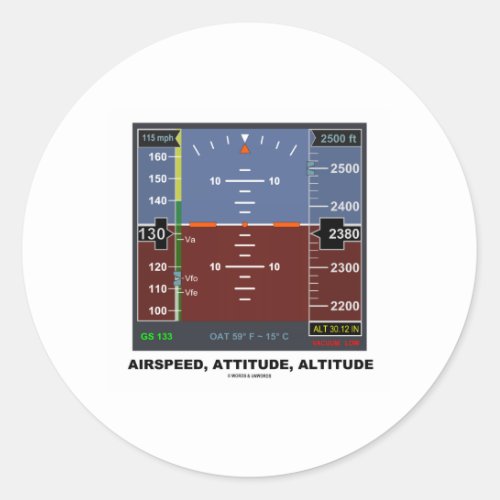 Airspeed Attitude Altitude Electronic Flight EFIS Classic Round Sticker