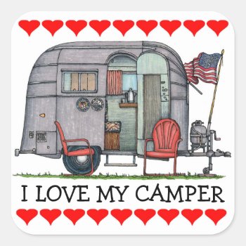 Airstream Square Sticker by art1st at Zazzle