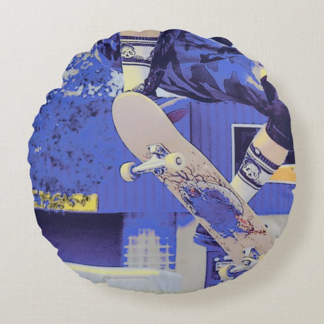Airtime - Skateboarder Round Pillow (Front)
