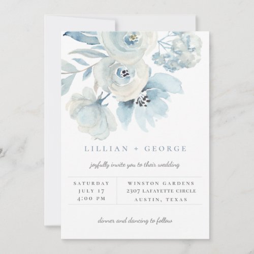 Airy Blue Floral Bouquet Wedding Invitation
