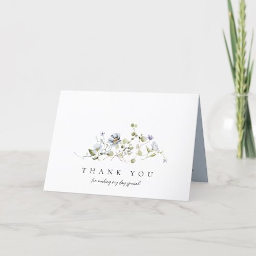 Airy Blue Floral  Bridal Shower Photo Thank You Card
