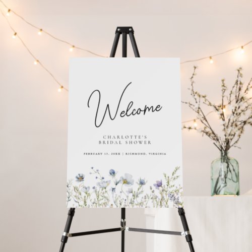Airy Blue Floral  Bridal Shower Welcome Sign