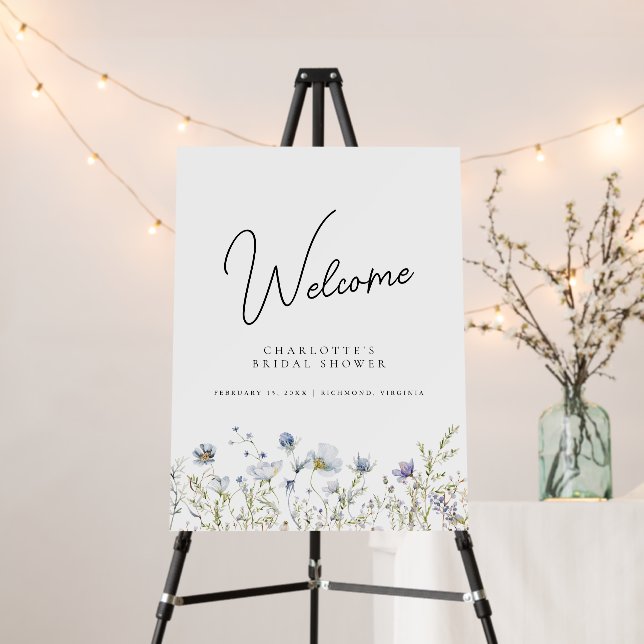 Airy Blue Floral | Bridal Shower Welcome Sign (In Situ (Stand))