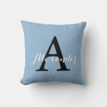 Airy Blue Light Solid Color Monogram Baby Boy Throw Pillow at Zazzle