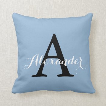 Airy Blue Light Solid Color Monogram Baby Boy Throw Pillow by color_words at Zazzle