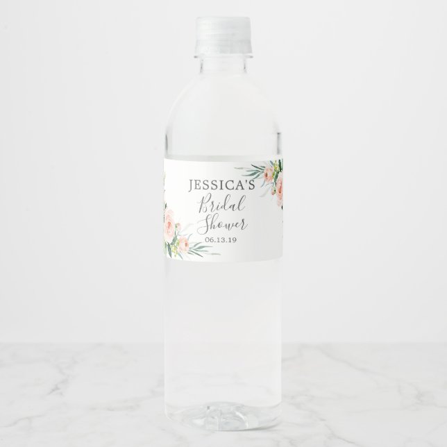 Airy Blush Bridal Shower Water Bottle Label (Front)