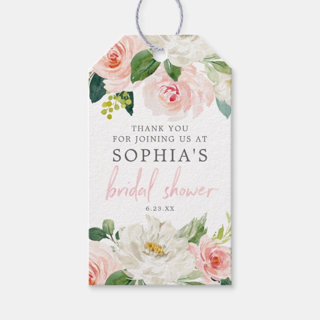 Airy Blush Floral Bridal Shower Favor Tags (Front)