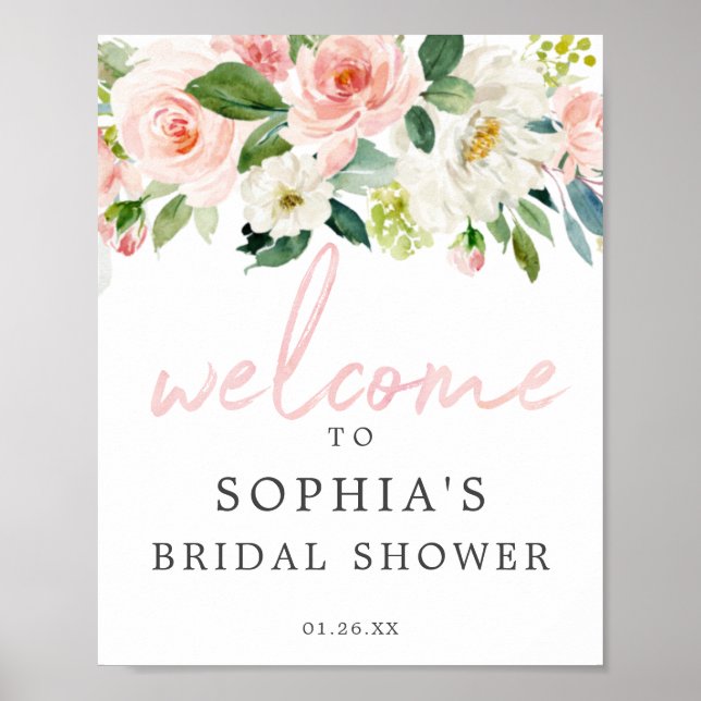Airy Blush Floral Bridal Shower Welcome Sign (Front)
