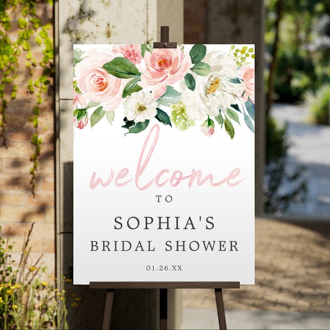 Airy Blush Floral Bridal Shower Welcome Sign (Creator Uploaded)