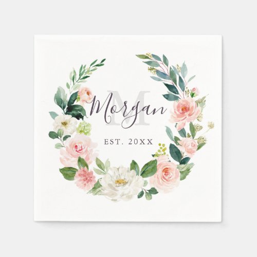 Airy Blush Monogram Wedding Napkin Established