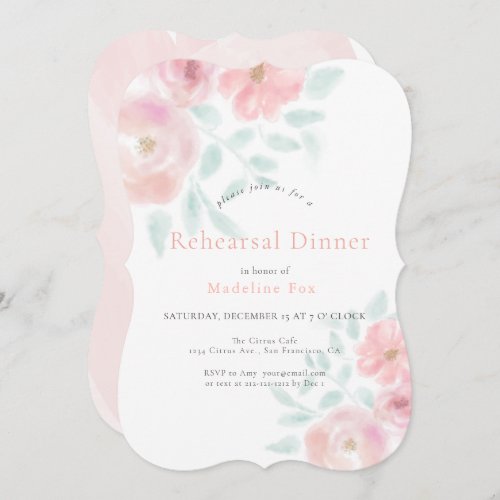 Airy Blush Pink Watercolor Rose Rehearsal Dinner Invitation