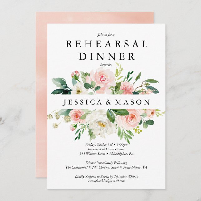 Airy Blush Rehearsal Dinner Invitation Card (Front/Back)