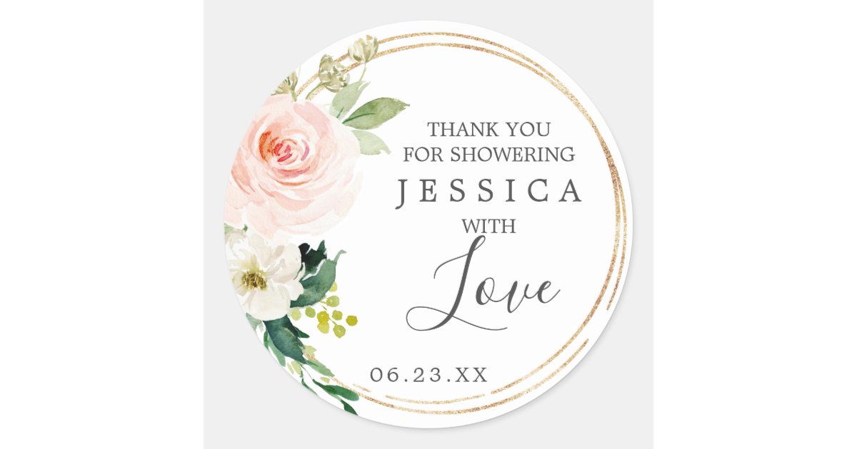 Airy Blush Shower Favor Sticker | Zazzle