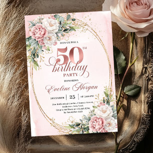 Airy Blush Watercolor 50th Birthday Invitation