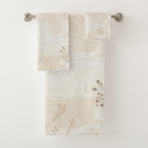 Airy Bohemian Botanical Floral String Art Design Bath Towel Set