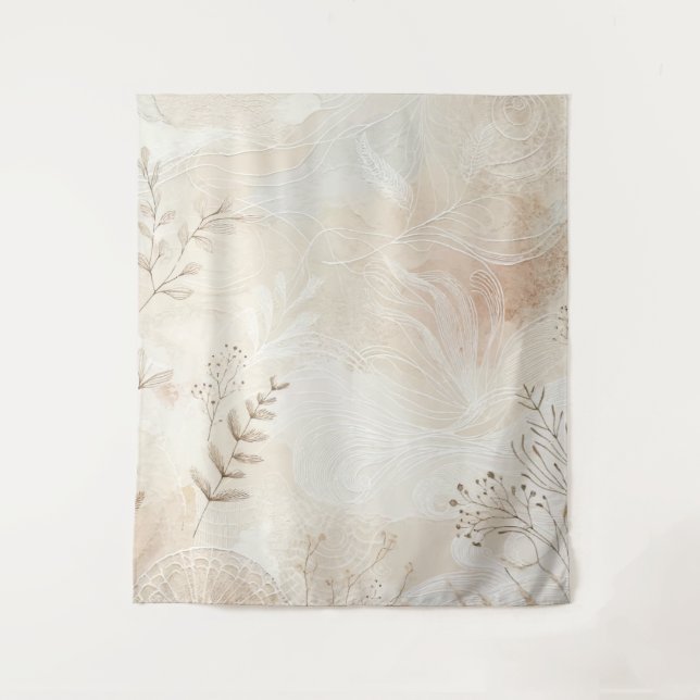 Airy Bohemian Botanical Floral String Art Design Tapestry (Front)