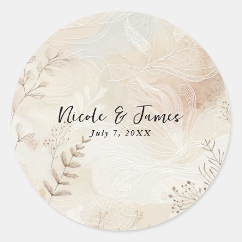 Airy Bohemian Botanical Floral String Art Wedding Classic Round Sticker