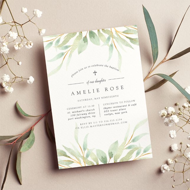 Airy Botanical Baptism or Christening Invitation (Creator Uploaded)