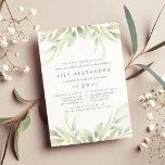 Airy Botanical Bat Mitzvah Invitation<br><div class="desc">Elegant watercolor botanical invitation for your daughter's bat mitzvah frames your religious ceremony and party details with a border of sheer pastel green foliage.</div>