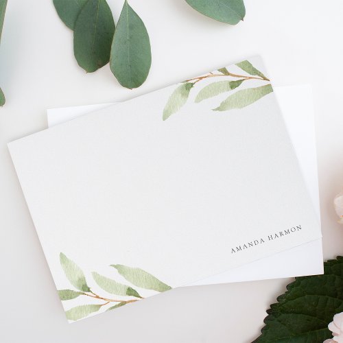 Airy Botanical Personalized Stationery Flat Note Card