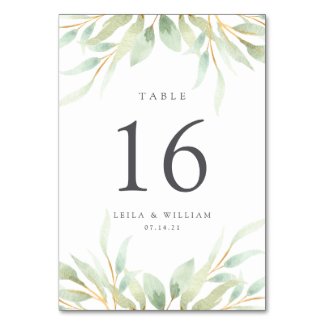 Airy Botanical Personalized Table Number Card