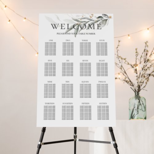 Airy Botanical Wedding 16Table Seating Chart Foam Board