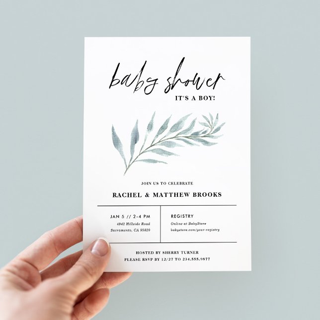Airy Branch Boy Baby Shower Invitation (Creator Uploaded)