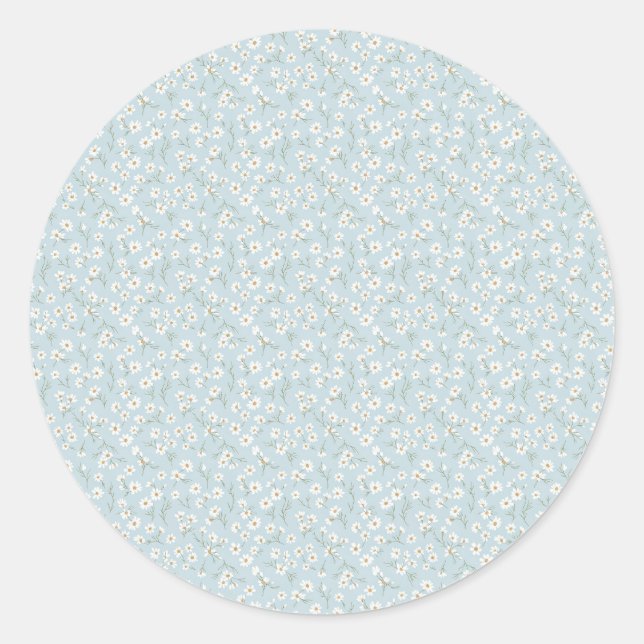 Airy Chamomile & Sky Blue Wildflower Meadow Classic Round Sticker (Front)