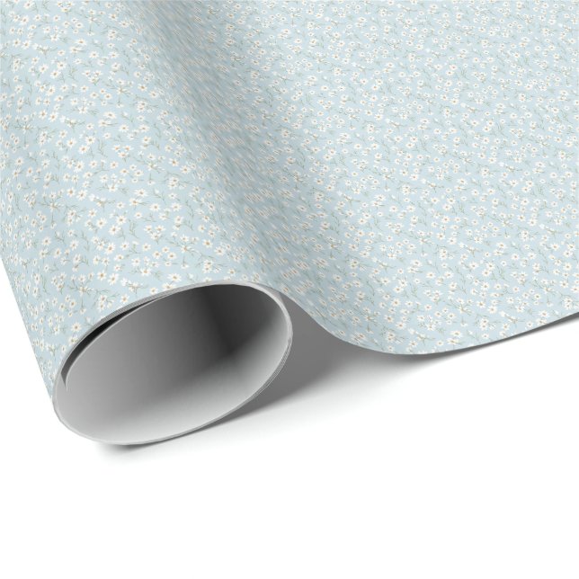 Airy Chamomile & Sky Blue Wildflower Meadow Wrapping Paper (Roll Corner)