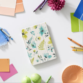 Airy Chartreuse and Teal Floral Design iPad Mini Cover