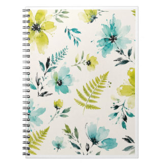 Airy Chartreuse and Teal Floral Design Notebook