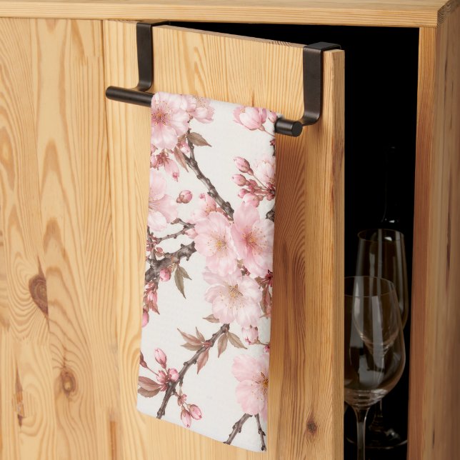 Airy Cherry Blossom Botanical Art Kitchen Towel (Thirds Fold)