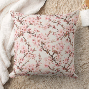 Airy Cherry Blossom Botanical Art Throw Pillow