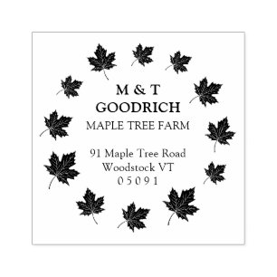 Airy Circle of Maple Leaves Return Address.  Rubber Stamp