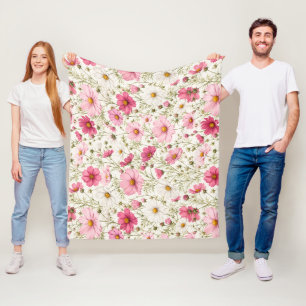 Airy Cosmos Flower Stems Fleece Blanket
