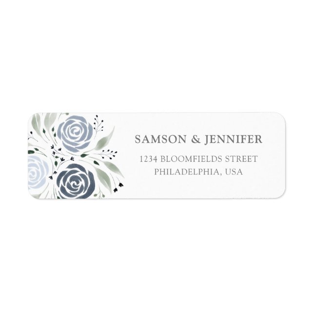 Airy Dusty Blue Floral Return Address Label (Front)